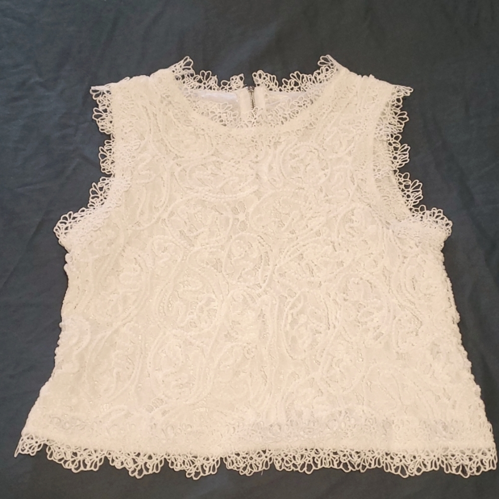 Chichwish Diva White Full Lace Crop Top Small
